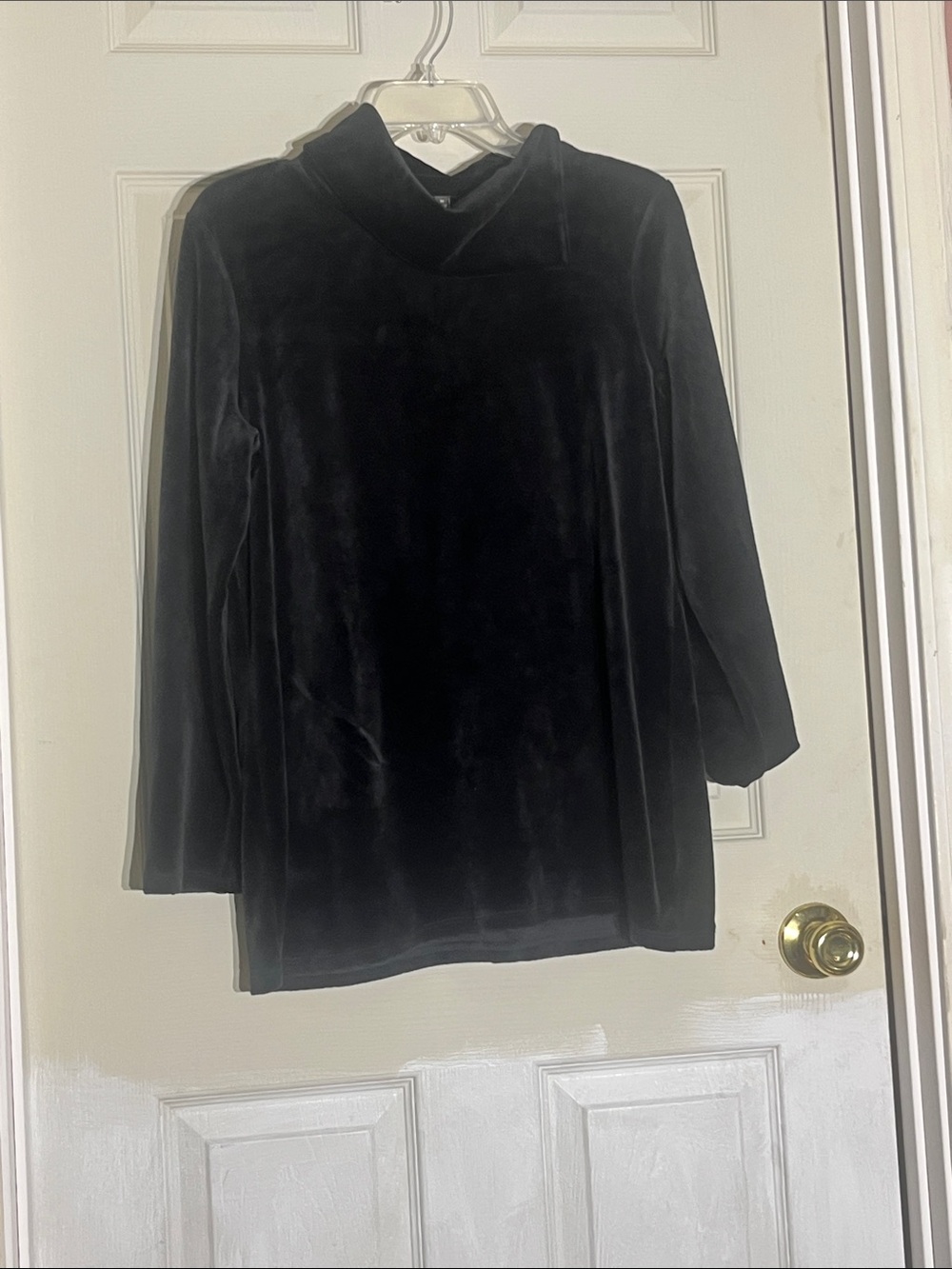 TALBOTS Medium Black Velvet Tunic Back Button Asymmetrical Collar
